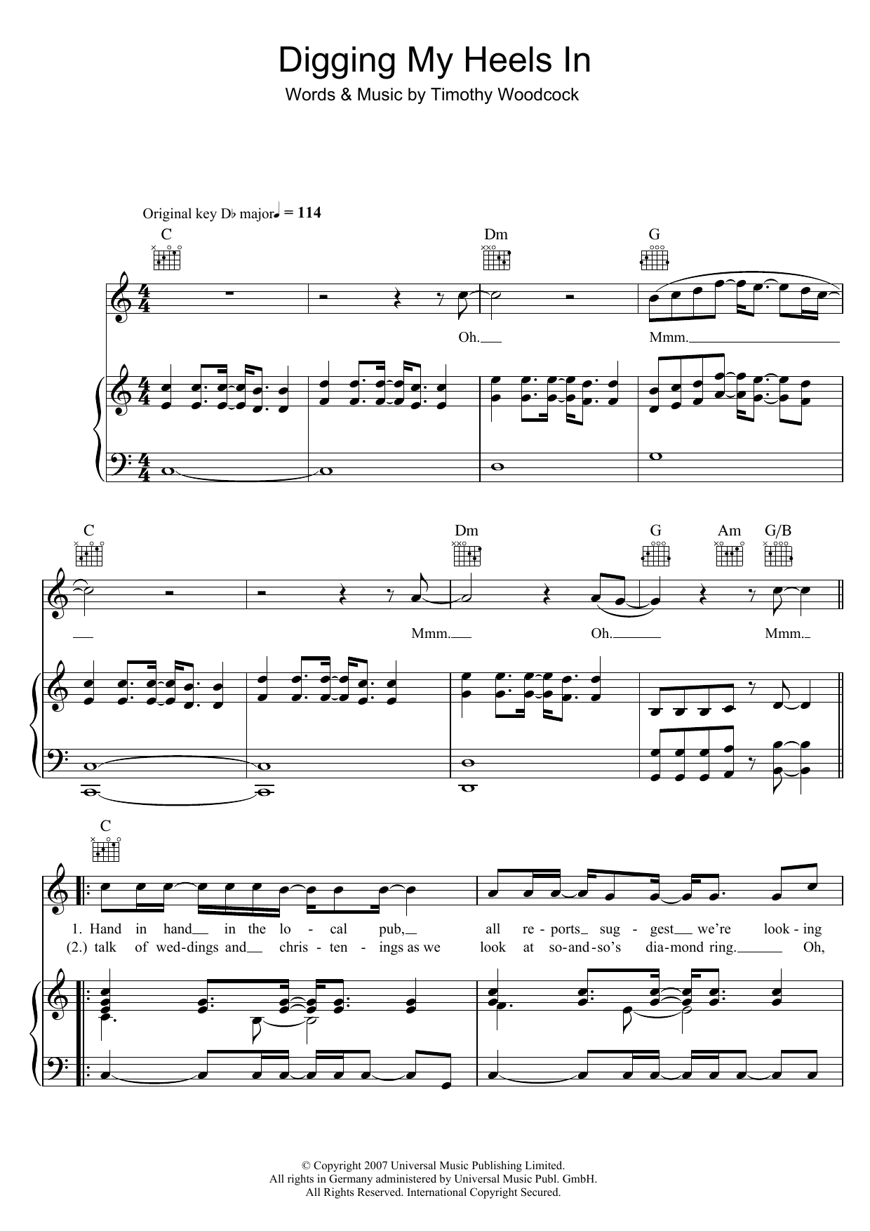 Tim Daniel Digging My Heels In sheet music preview music notes and score for Piano, Vocal & Guitar including 6 page(s)