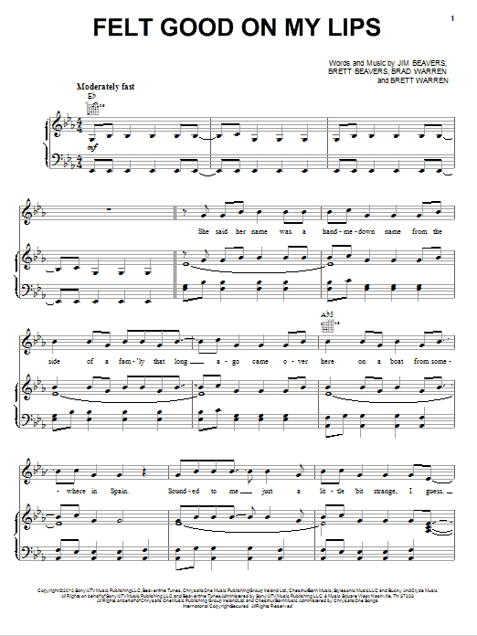 Learn to play Tim McGraw Felt Good On My Lips sheet music for Piano, Vocal & Guitar (Right-Hand Melody) in minutes. Tim McGraw Felt Good On My Lips sheet music preview music notes and score for Piano, Vocal & Guitar (Right-Hand Melody) including 8 page(s)
