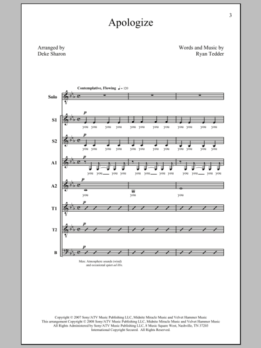 Timbaland Apologize (feat. OneRepublic) (arr. Deke Sharon) sheet music preview music notes and score for SATB including 16 page(s)