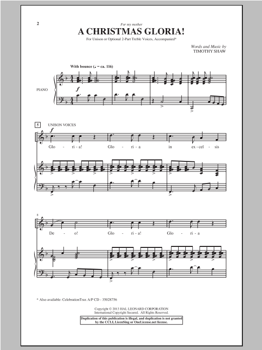 Timothy Shaw A Christmas Gloria! sheet music, chords, lyrics - Printable PDF for Choral