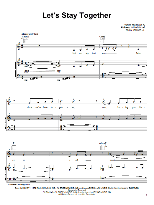 Learn to play Tina Turner Let's Stay Together sheet music for Piano, Vocal & Guitar (Right-Hand Melody) in minutes. Tina Turner Let's Stay Together sheet music preview music notes and score for Piano, Vocal & Guitar (Right-Hand Melody) including 10 page(s)