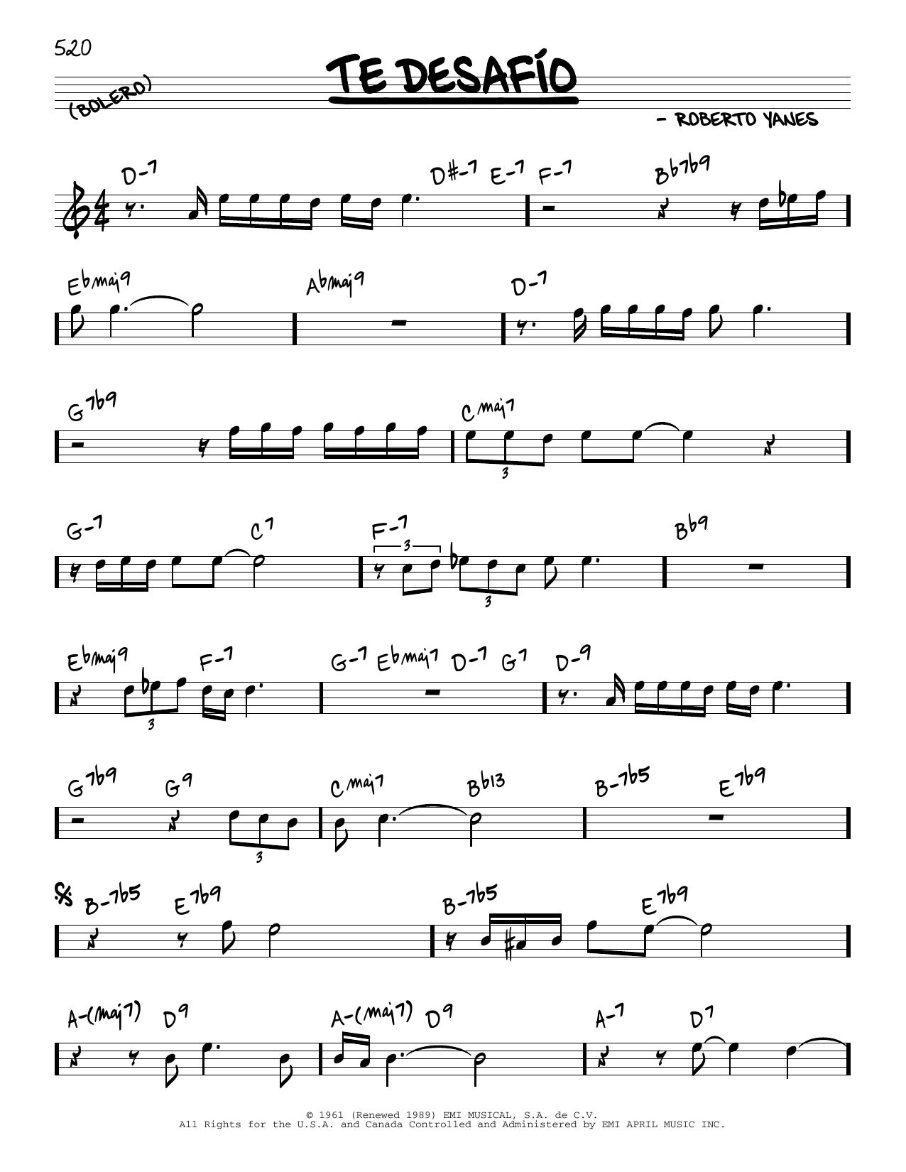 Learn to play Tito Puente Te Desafio sheet music for Real Book – Melody & Chords in minutes. Tito Puente Te Desafio sheet music preview music notes and score for Real Book – Melody & Chords including 2 page(s)