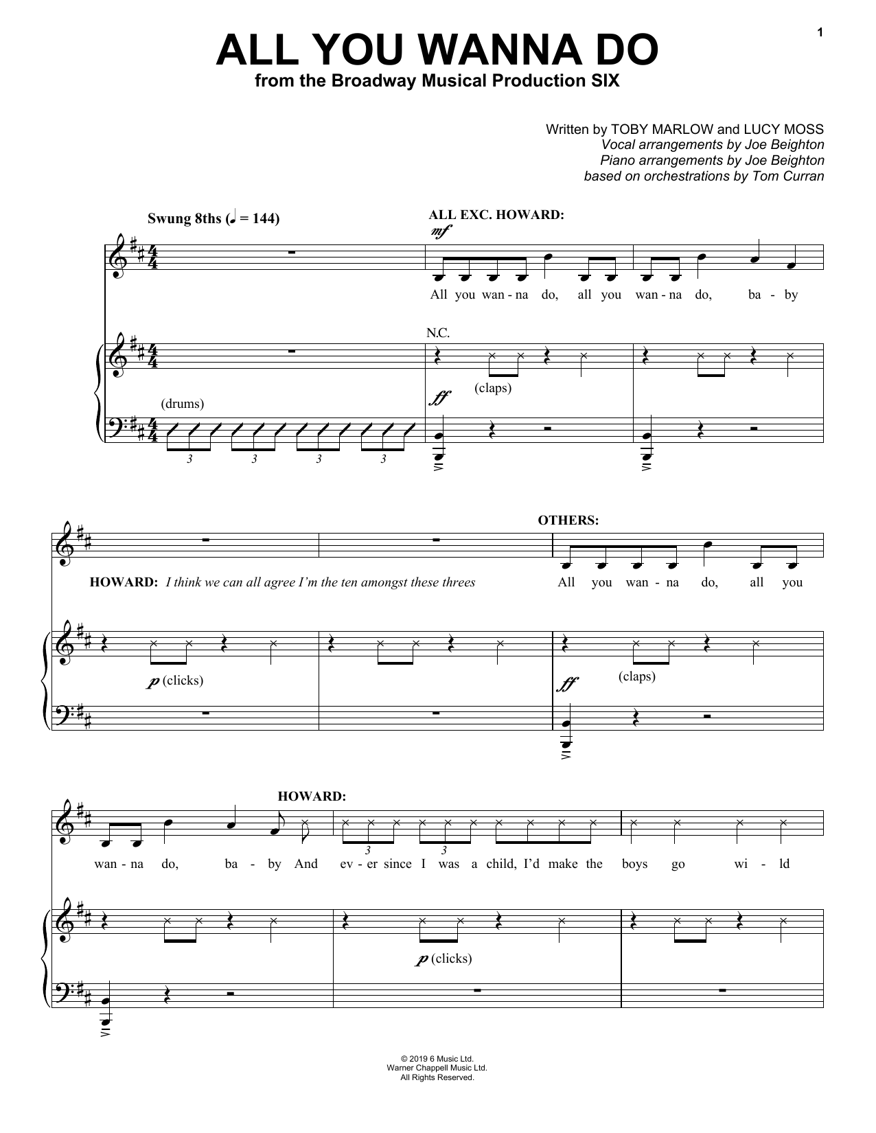 Toby Marlow & Lucy Moss All You Wanna Do (from Six: The Musical) sheet music, chords, lyrics - Printable PDF for Piano & Vocal