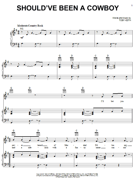 Learn to play Toby Keith Should've Been A Cowboy sheet music for Bass Guitar Tab in minutes. Toby Keith Should've Been A Cowboy sheet music preview music notes and score for Bass Guitar Tab including 9 page(s)