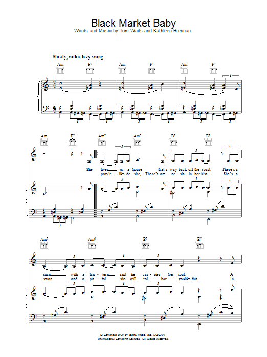 Tom Waits Black Market Baby sheet music, chords, lyrics - Printable PDF for Piano, Vocal & Guitar (Right-Hand Melody)