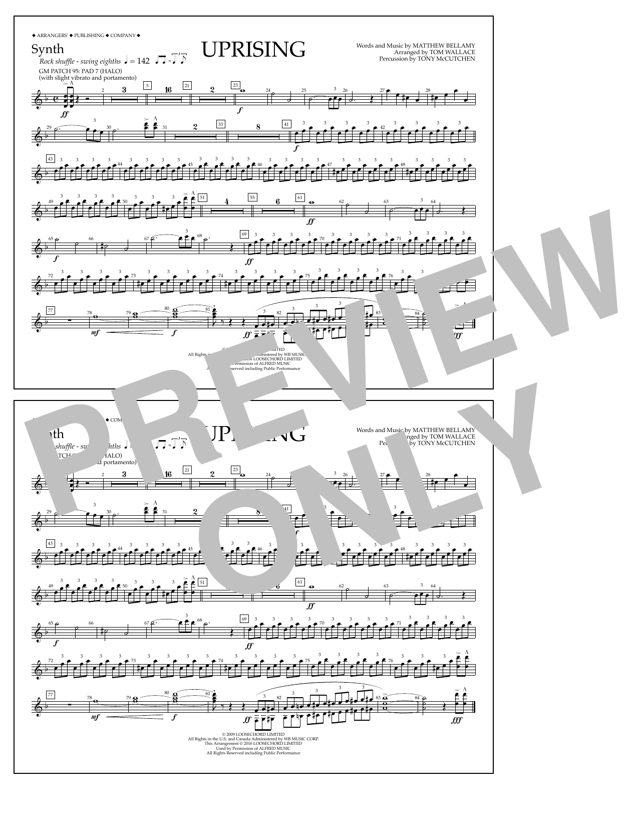 Tom Wallace Uprising - Synthesizer sheet music, chords, lyrics - Printable PDF for Marching Band