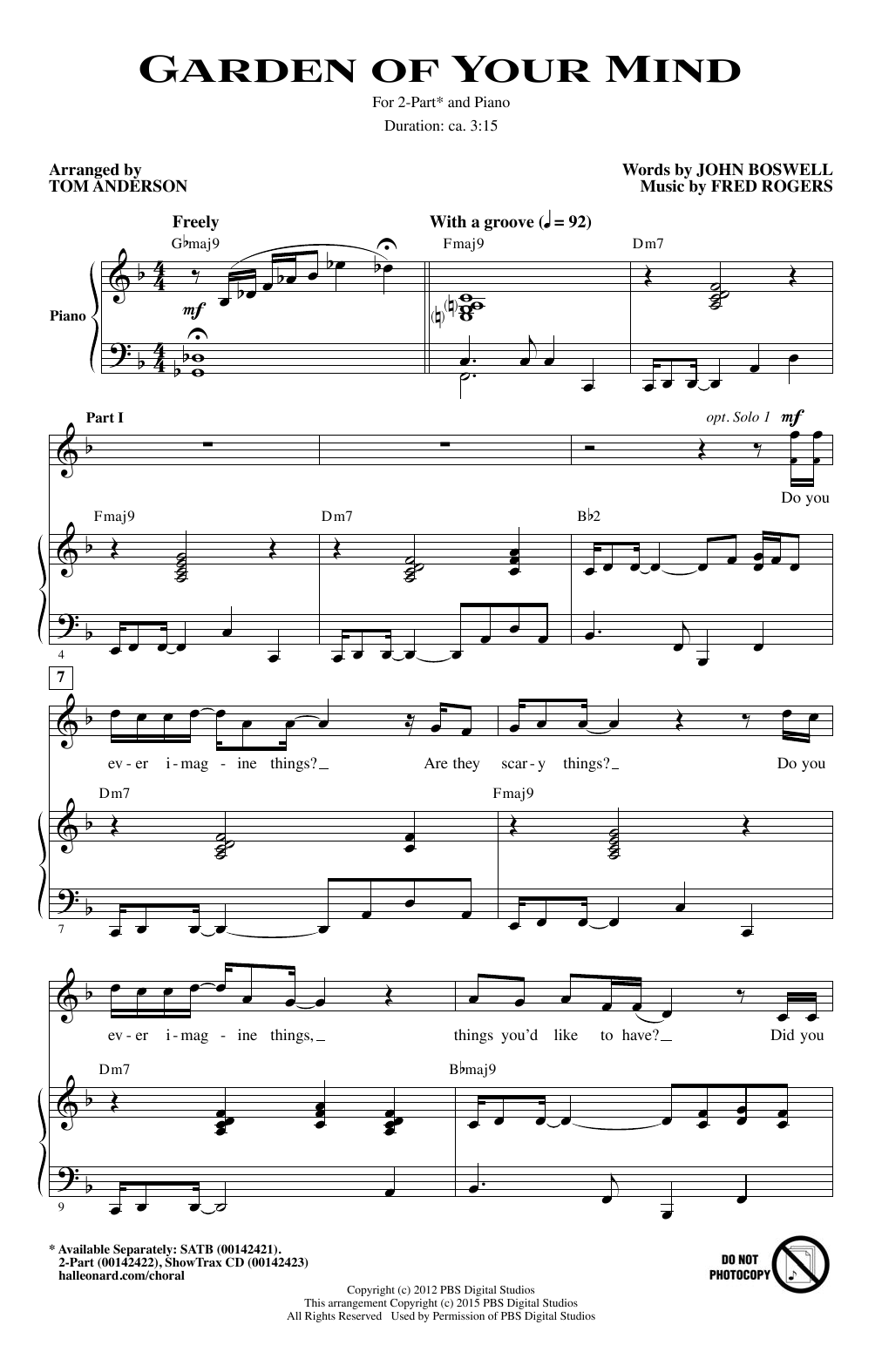 Learn to play Mister Rogers Garden Of Your Mind (arr. Tom Anderson) sheet music for SATB in minutes. Mister Rogers Garden Of Your Mind (arr. Tom Anderson) sheet music preview music notes and score for SATB including 11 page(s)