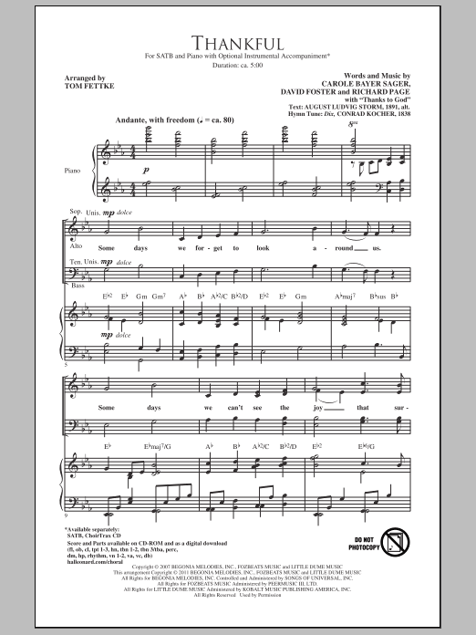Tom Fettke Thankful sheet music preview music notes and score for SATB including 10 page(s)