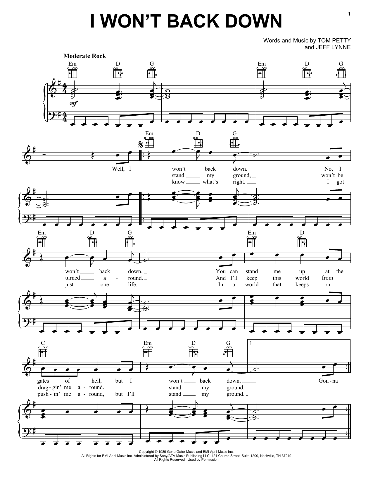 Learn to play Tom Petty I Won't Back Down sheet music for Guitar Tab in minutes. Tom Petty I Won't Back Down sheet music preview music notes and score for Guitar Tab including 5 page(s)
