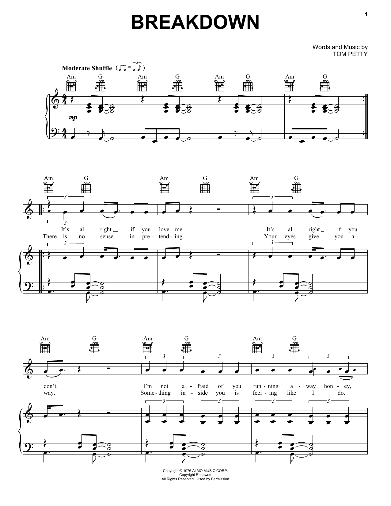 Tom Petty And The Heartbreakers Breakdown sheet music preview music notes and score for Lyrics & Chords including 2 page(s)