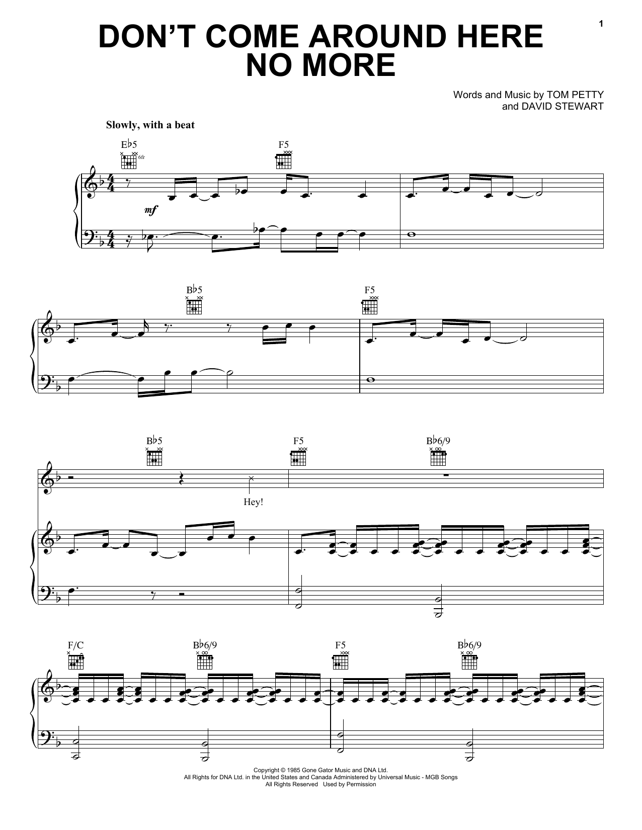 Tom Petty And The Heartbreakers Don't Come Around Here No More sheet music preview music notes and score for Lyrics & Chords including 3 page(s)