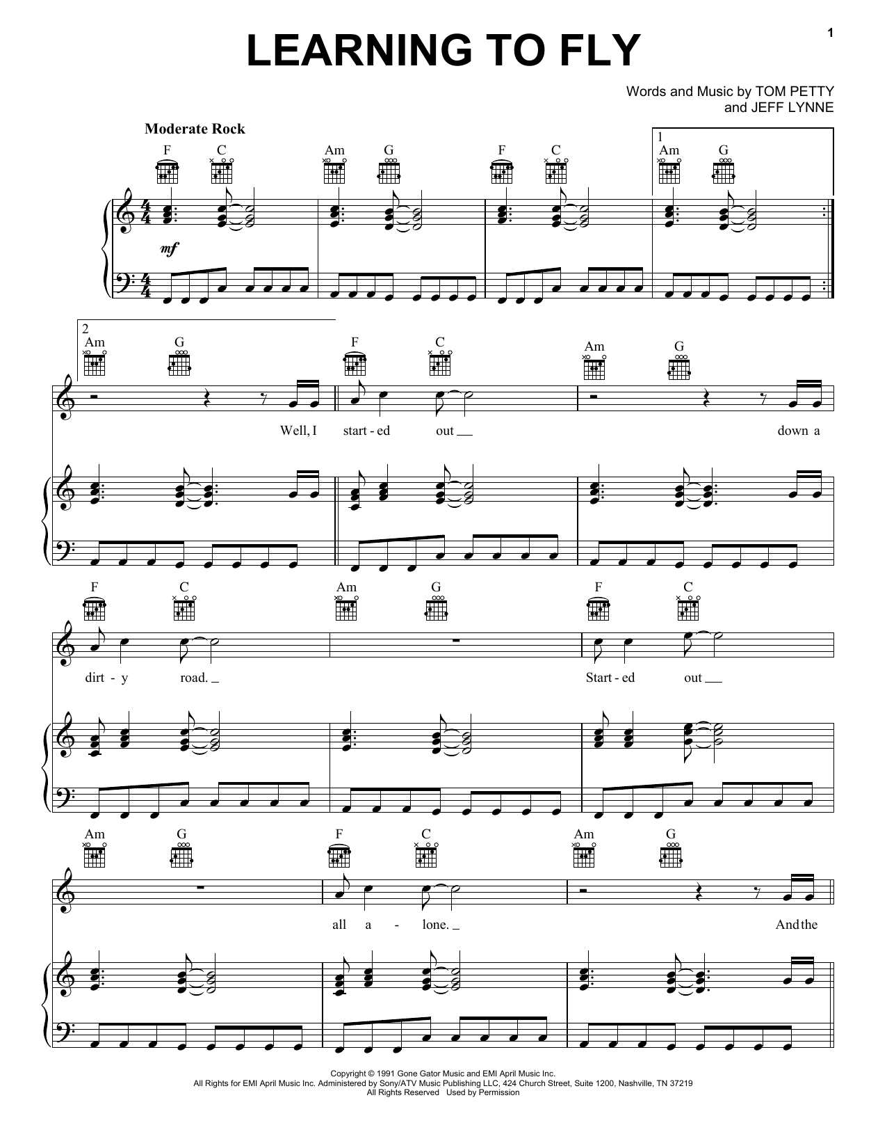 Learn to play Tom Petty And The Heartbreakers Learning To Fly sheet music for Lyrics & Piano Chords in minutes. Tom Petty And The Heartbreakers Learning To Fly sheet music preview music notes and score for Lyrics & Piano Chords including 3 page(s)