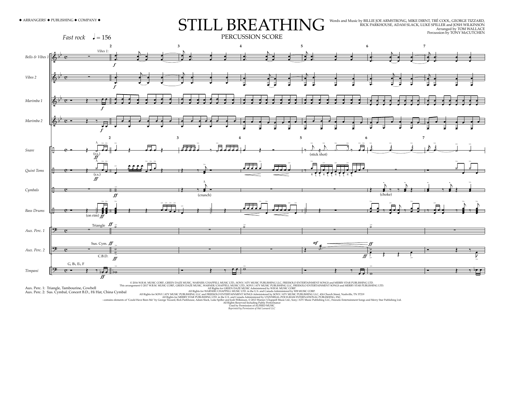 Learn to play Tom Wallace Still Breathing - Percussion Score sheet music for Marching Band in minutes. Tom Wallace Still Breathing - Percussion Score sheet music preview music notes and score for Marching Band including 10 page(s)