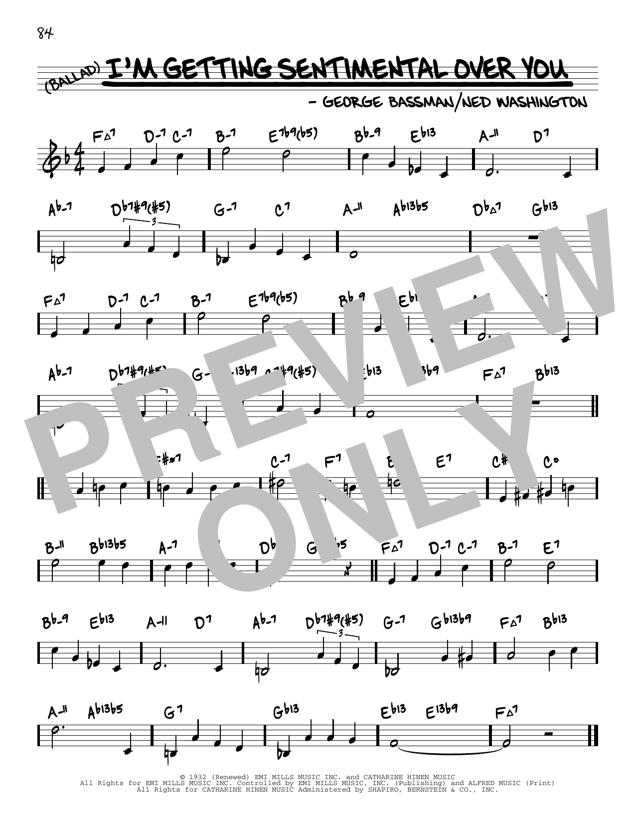 Tommy Dorsey and His Orchestra I'm Getting Sentimental Over You (arr. David Hazeltine) sheet music, chords, lyrics - Printable PDF for Real Book – Enhanced Chords