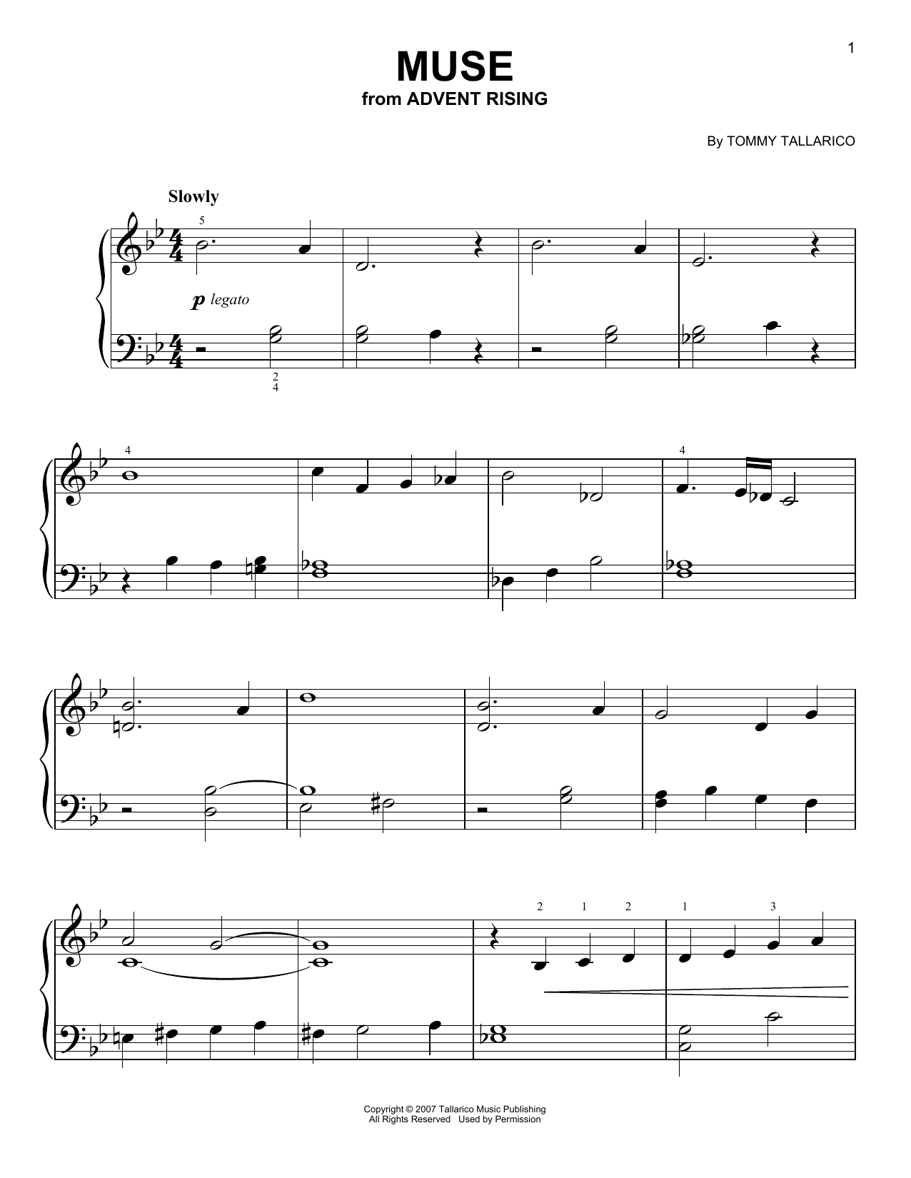 Tommy Tallarico Muse (from Advent Rising) sheet music, chords, lyrics - Printable PDF for Easy Piano