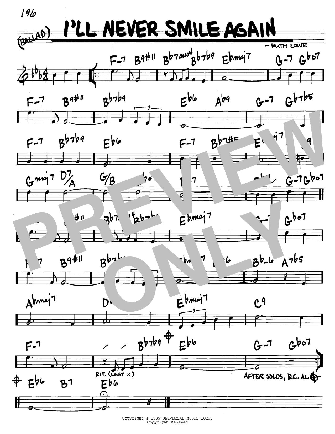 Tommy Dorsey I'll Never Smile Again sheet music preview music notes and score for Guitar Tab including 3 page(s)