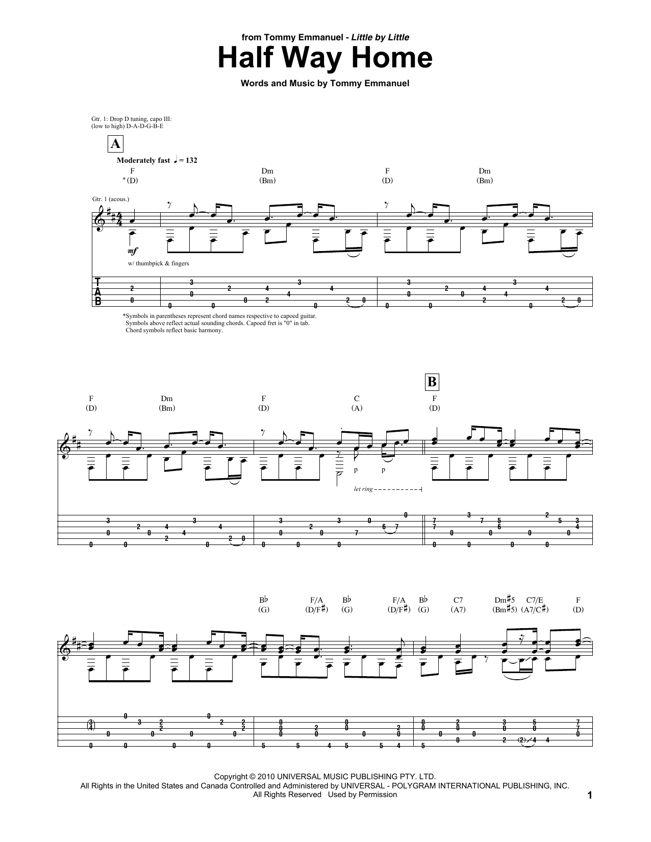 Learn to play Tommy Emmanuel Half Way Home sheet music for Guitar Tab in minutes. Tommy Emmanuel Half Way Home sheet music preview music notes and score for Guitar Tab including 5 page(s)