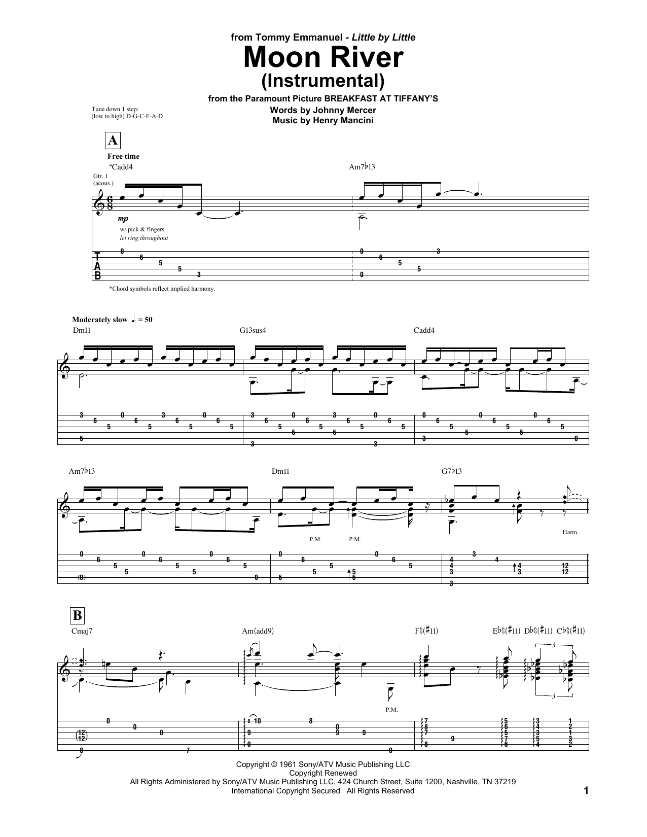 Learn to play Tommy Emmanuel Moon River sheet music for Guitar Tab in minutes. Tommy Emmanuel Moon River sheet music preview music notes and score for Guitar Tab including 6 page(s)