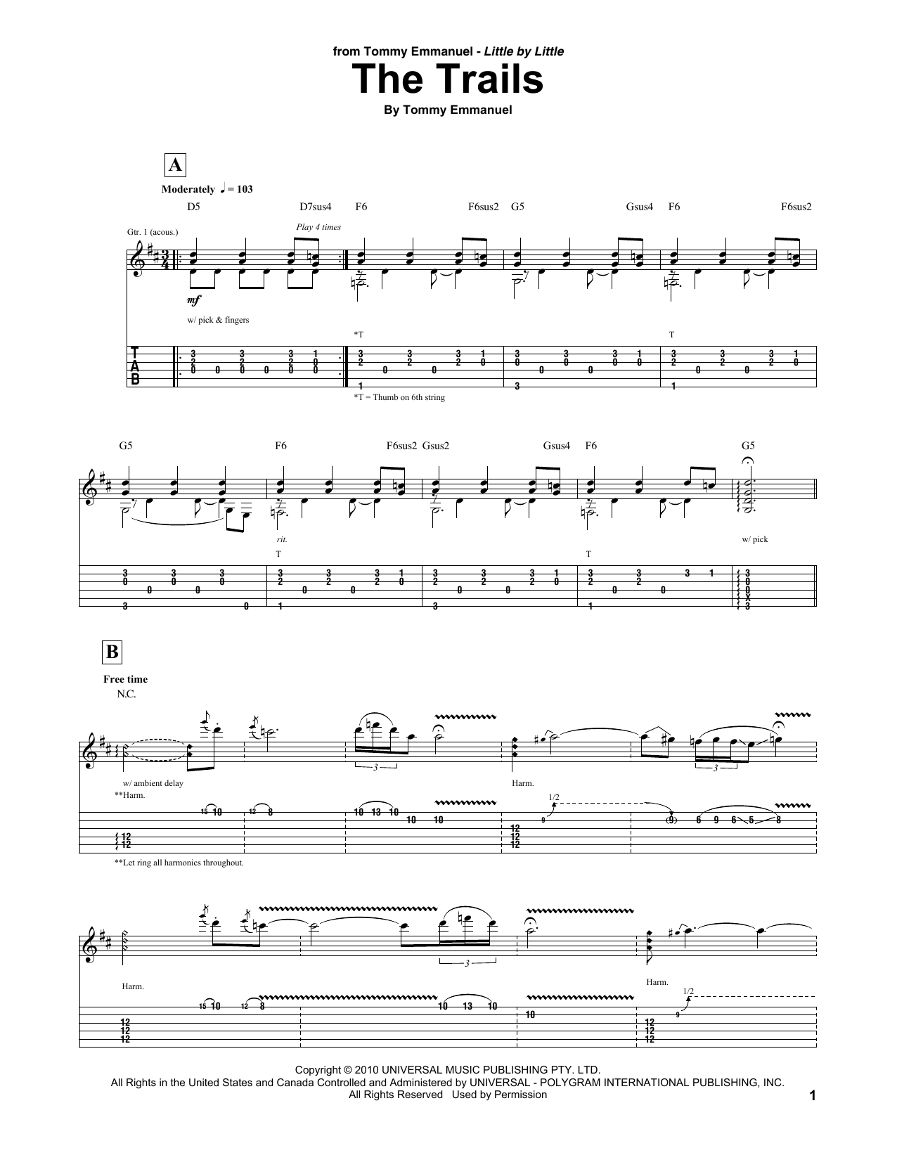 Learn to play Tommy Emmanuel The Trails sheet music for Guitar Tab in minutes. Tommy Emmanuel The Trails sheet music preview music notes and score for Guitar Tab including 6 page(s)