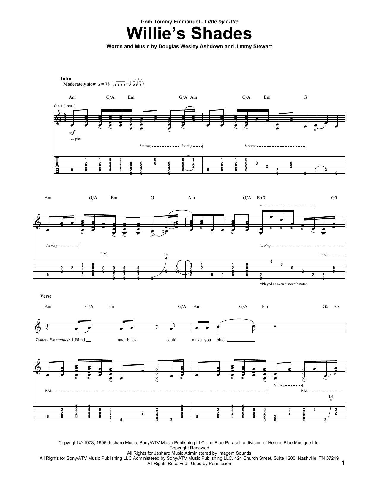 Learn to play Tommy Emmanuel Willie's Shades sheet music for Guitar Tab in minutes. Tommy Emmanuel Willie's Shades sheet music preview music notes and score for Guitar Tab including 25 page(s)