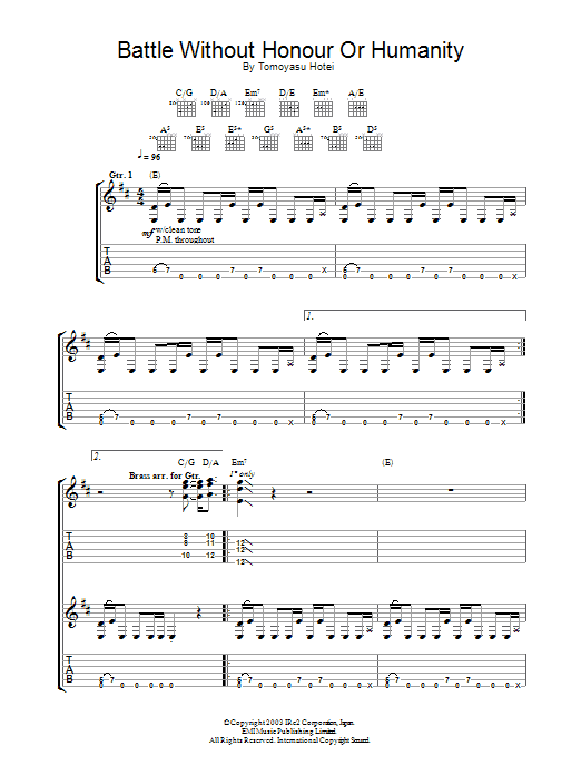 Tomoyasu Hotei Battle Without Honour Or Humanity (from Kill Bill Vol. 1) sheet music, chords, lyrics - Printable PDF for Guitar Tab