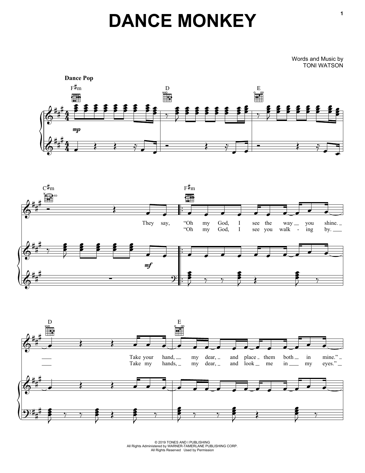 Tones And I Dance Monkey sheet music preview music notes and score for Piano & Vocal including 7 page(s)