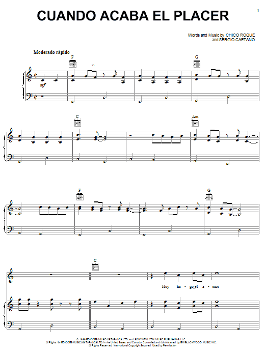 Learn to play Tonny Tun Tun Cuando Acaba El Placer sheet music for Piano, Vocal & Guitar (Right-Hand Melody) in minutes. Tonny Tun Tun Cuando Acaba El Placer sheet music preview music notes and score for Piano, Vocal & Guitar (Right-Hand Melody) including 6 page(s)