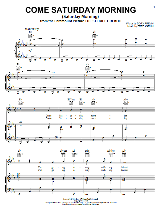 Tony Bennett Come Saturday Morning (Saturday Morning) sheet music, chords, lyrics - Printable PDF for Piano, Vocal & Guitar (Right-Hand Melody)