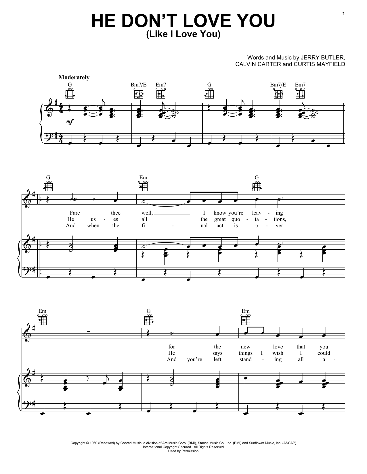 Tony Orlando & Dawn He Don't Love You (Like I Love You) sheet music, chords, lyrics - Printable PDF for Piano, Vocal & Guitar Chords (Right-Hand Melody)