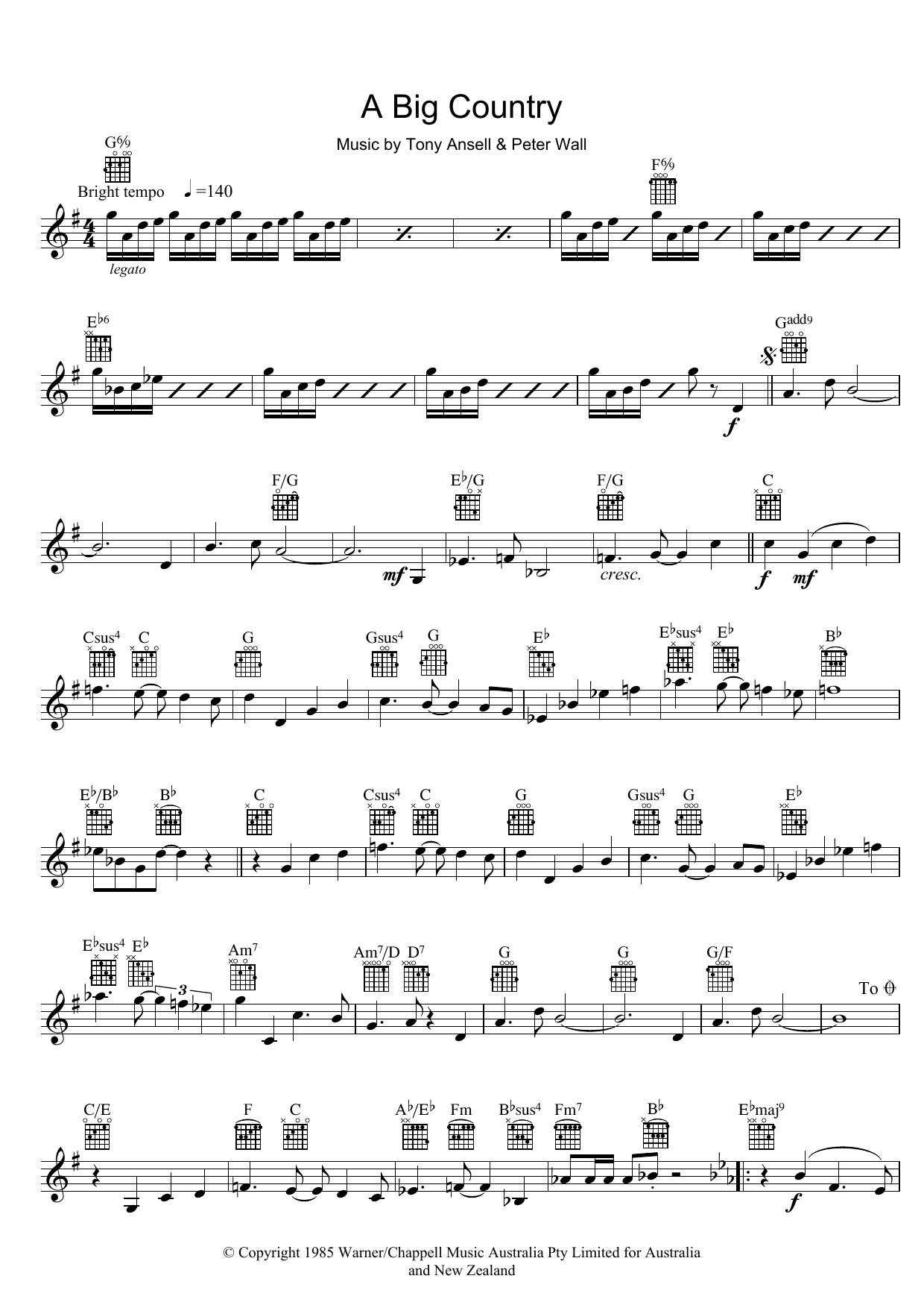 Learn to play Tony Ansell A Big Country sheet music for Melody Line, Lyrics & Chords in minutes. Tony Ansell A Big Country sheet music preview music notes and score for Melody Line, Lyrics & Chords including 2 page(s)