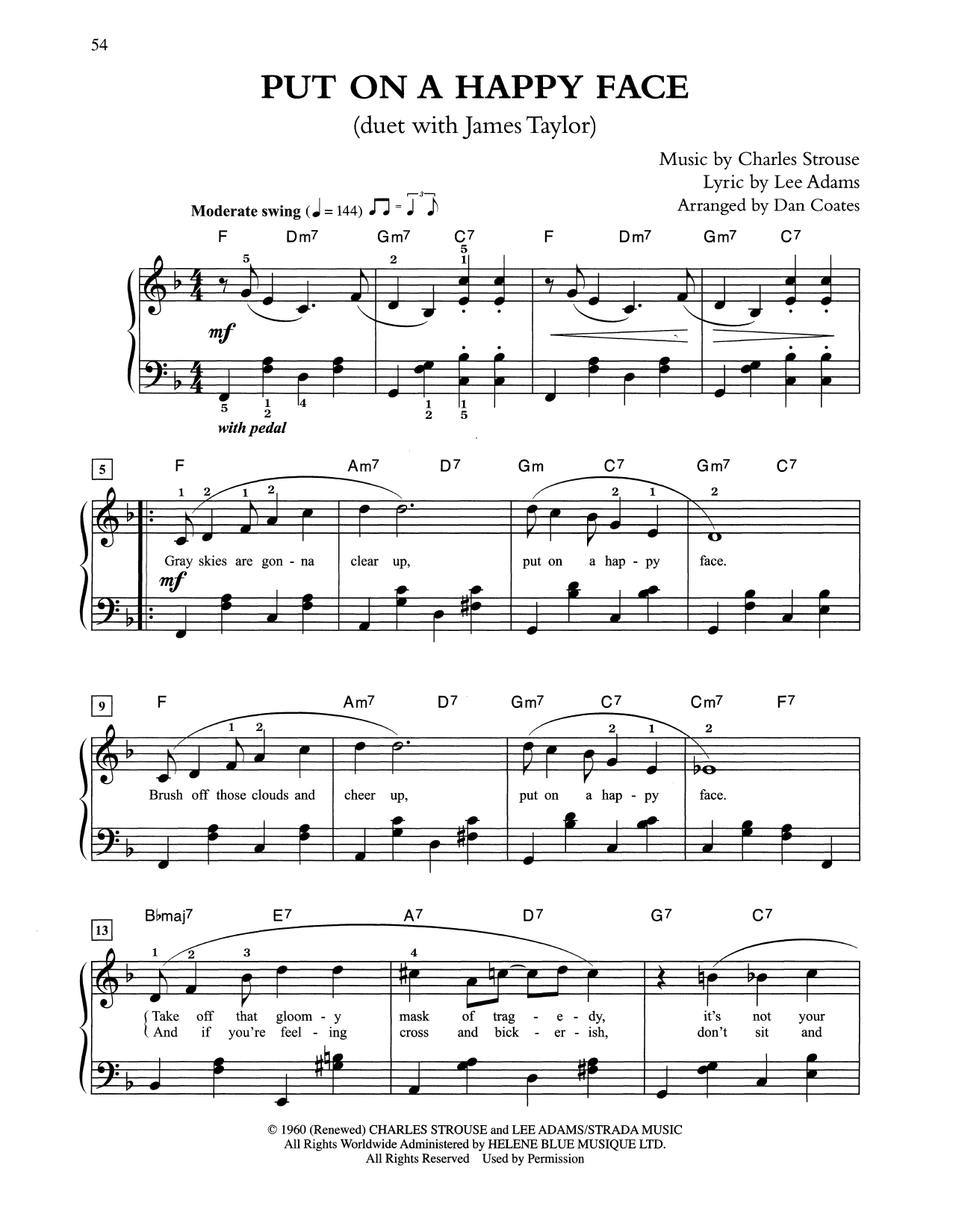 Tony Bennett & James Taylor Put On A Happy Face (arr. Dan Coates) sheet music preview music notes and score for Easy Piano including 3 page(s)
