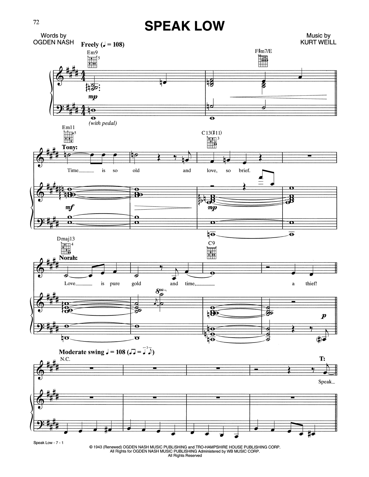 Learn to play Tony Bennett & Norah Jones Speak Low sheet music for Piano, Vocal & Guitar (Right-Hand Melody) in minutes. Tony Bennett & Norah Jones Speak Low sheet music preview music notes and score for Piano, Vocal & Guitar (Right-Hand Melody) including 7 page(s)