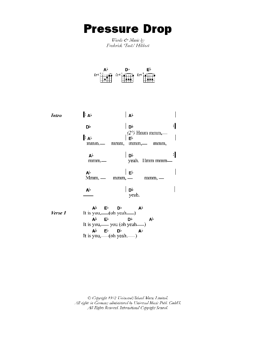 Toots & The Maytals Pressure Drop sheet music preview music notes and score for Lyrics & Chords including 3 page(s)
