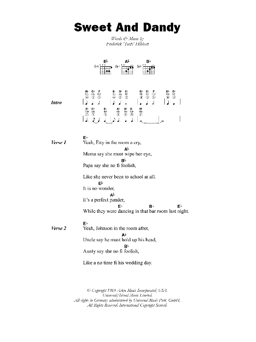 Toots & The Maytals Sweet And Dandy sheet music preview music notes and score for Lyrics & Chords including 2 page(s)