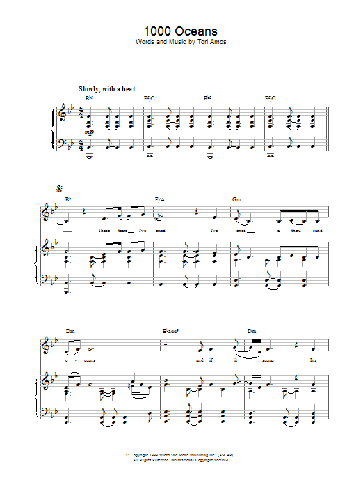 Tori Amos 1000 Oceans sheet music preview music notes and score for Piano, Vocal & Guitar (Right-Hand Melody) including 7 page(s)