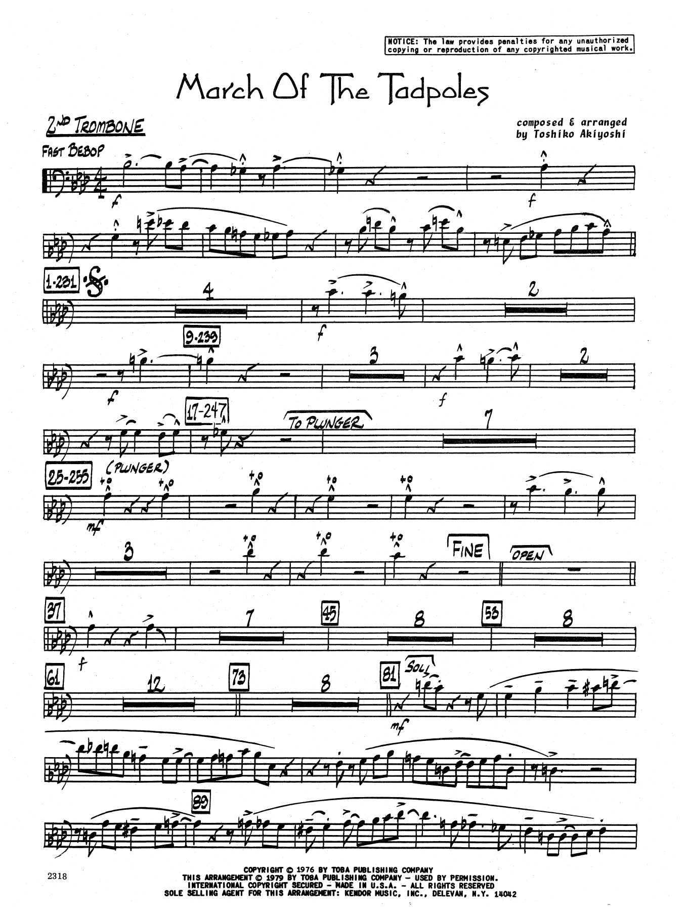 Toshiko Akiyoshi March Of The Tadpoles - 2nd Trombone sheet music preview music notes and score for Jazz Ensemble including 3 page(s)