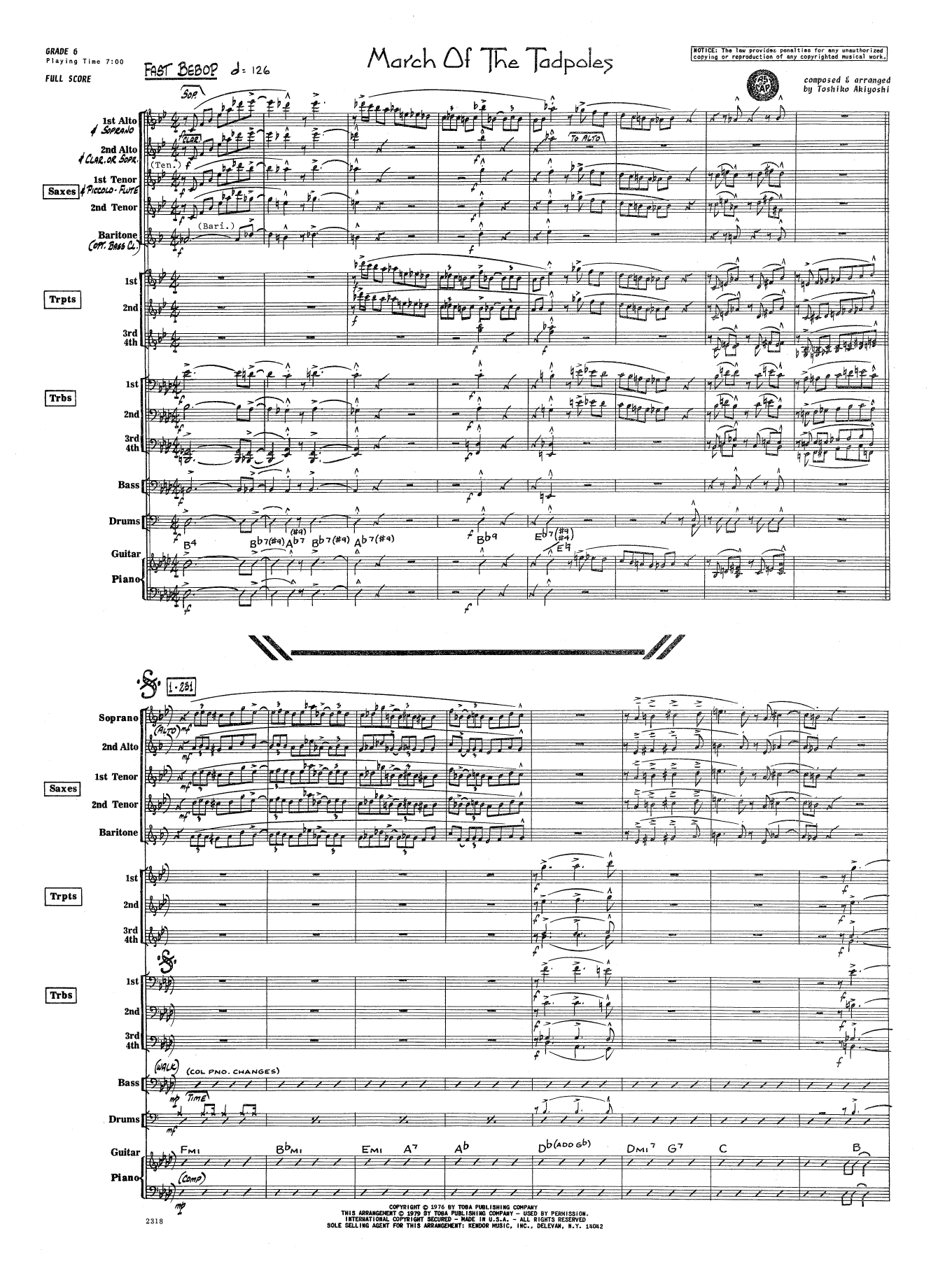 Toshiko Akiyoshi March Of The Tadpoles - Full Score sheet music preview music notes and score for Jazz Ensemble including 12 page(s)