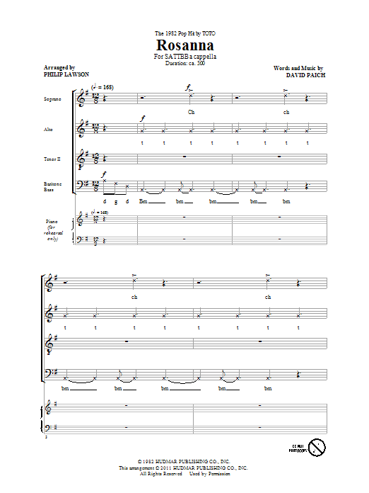 Learn to play Philip Lawson Rosanna sheet music for SATB in minutes. Philip Lawson Rosanna sheet music preview music notes and score for SATB including 10 page(s)