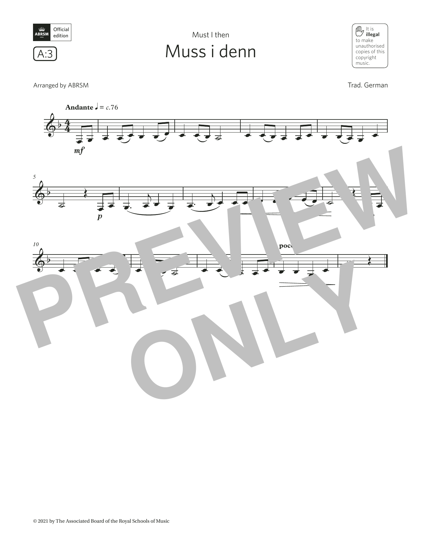 Trad. German Muss i denn (Grade 1 List A3 from the ABRSM Clarinet syllabus from 2022) sheet music, chords, lyrics - Printable PDF for Clarinet Solo