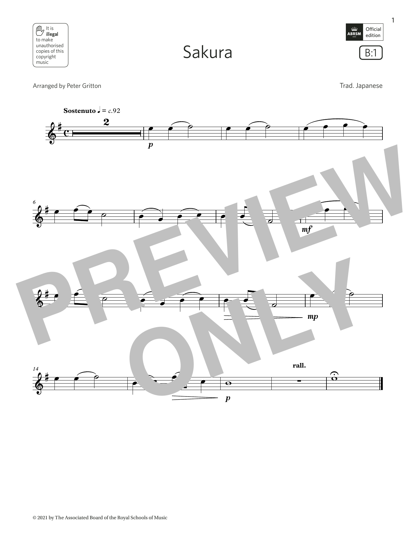 Trad. Japanese Sakura (Grade 1 List B1 from the ABRSM Flute syllabus from 2022) sheet music, chords, lyrics - Printable PDF for Flute Solo