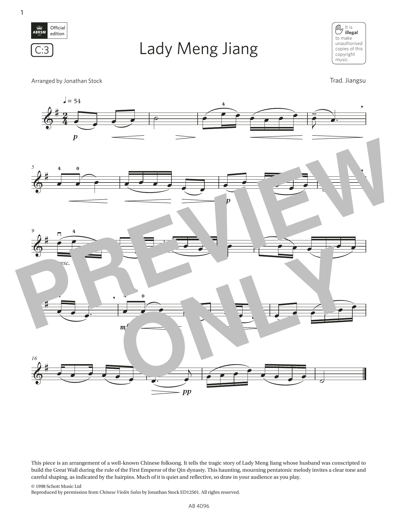 Trad. Jiangsu Lady Meng Jiang (Grade 2, C3, from the ABRSM Violin Syllabus from 2024) sheet music, chords, lyrics - Printable PDF for Violin Solo