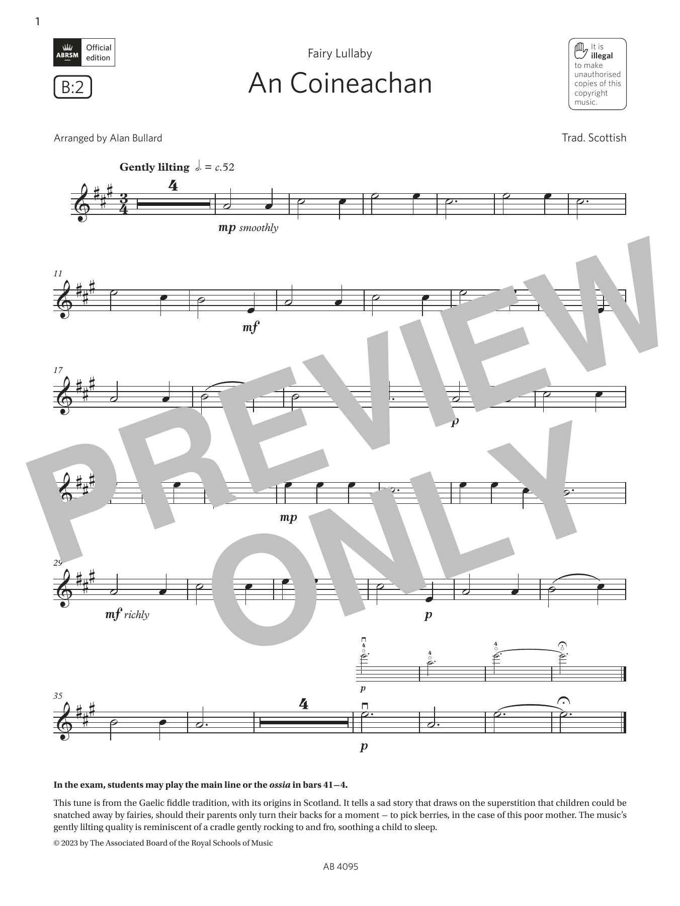 Trad. Scottish An Coineachan (Grade 1, B2, from the ABRSM Violin Syllabus from 2024) sheet music, chords, lyrics - Printable PDF for Violin Solo