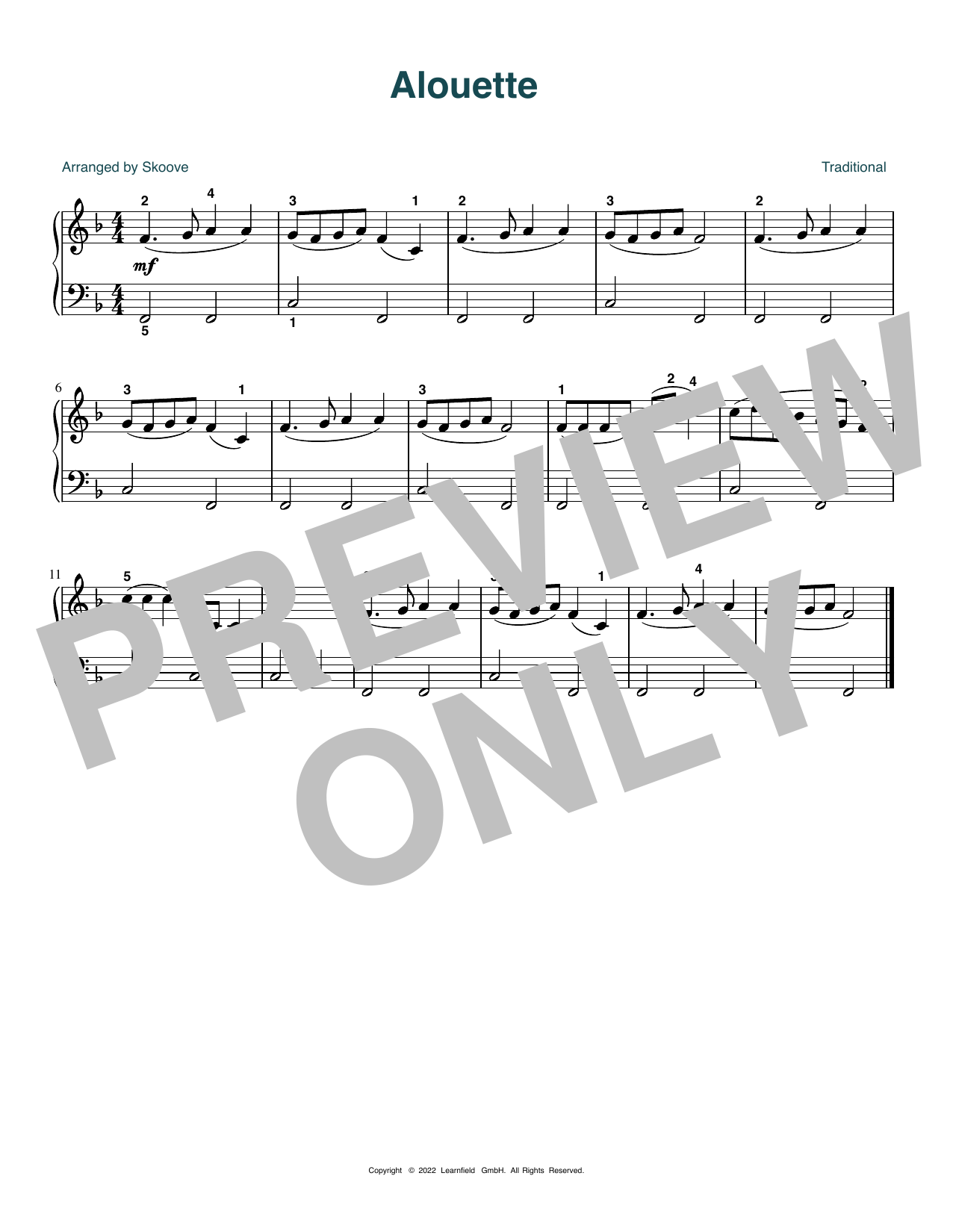 Traditional "Alouette (arr. Skoove)" Sheet Music Download Printable