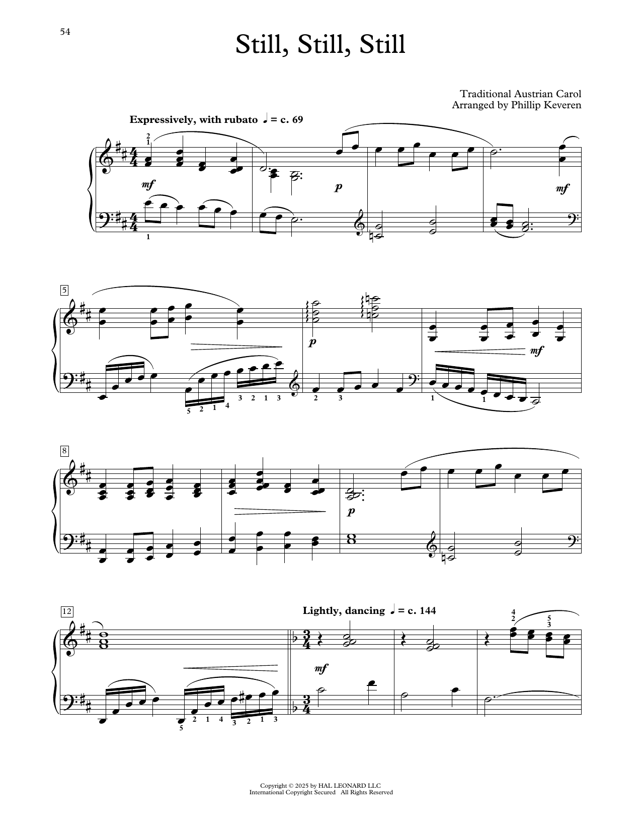 Traditional Austrian Carol Still, Still, Still (arr. Phillip Keveren) sheet music, chords, lyrics - Printable PDF for Educational Piano