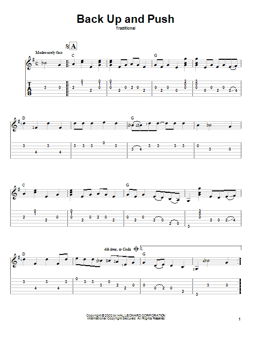Learn to play Traditional Back Up And Push sheet music for Guitar Tab in minutes. Traditional Back Up And Push sheet music preview music notes and score for Guitar Tab including 2 page(s)