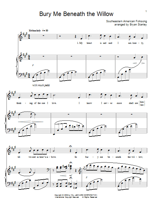 Traditional Bury Me Beneath The Willow sheet music preview music notes and score for Piano, Vocal & Guitar (Right-Hand Melody) including 4 page(s)
