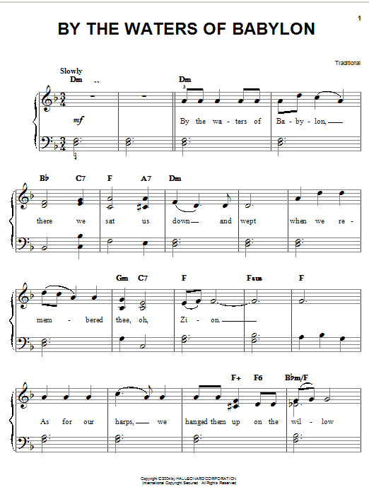 Learn to play Traditional By The Waters Of Babylon sheet music for E-Z Play Today in minutes. Traditional By The Waters Of Babylon sheet music preview music notes and score for E-Z Play Today including 3 page(s)