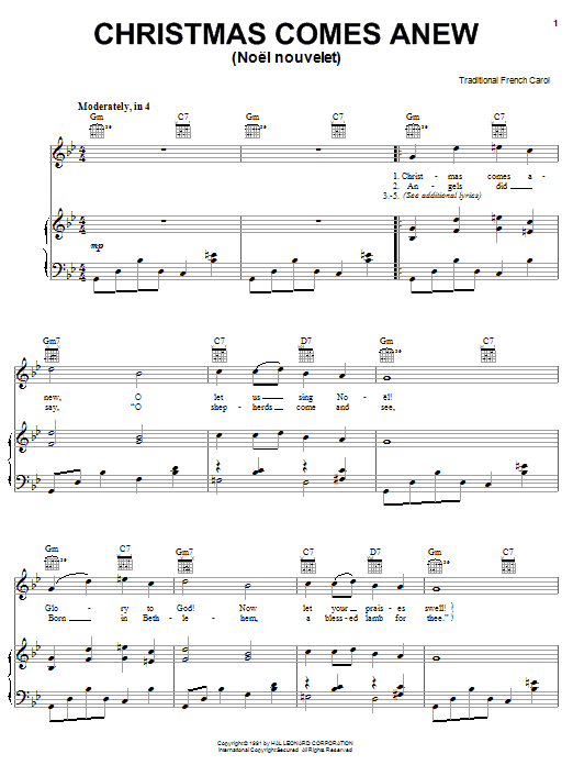 Learn to play Traditional Christmas Comes Anew sheet music for Piano, Vocal & Guitar (Right-Hand Melody) in minutes. Traditional Christmas Comes Anew sheet music preview music notes and score for Piano, Vocal & Guitar (Right-Hand Melody) including 2 page(s)