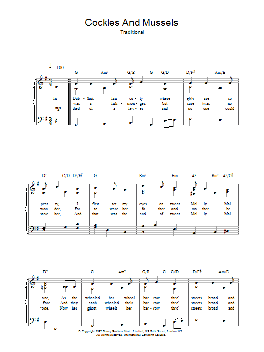 Traditional "Cockles And Mussels" Sheet Music Download Printable PDF