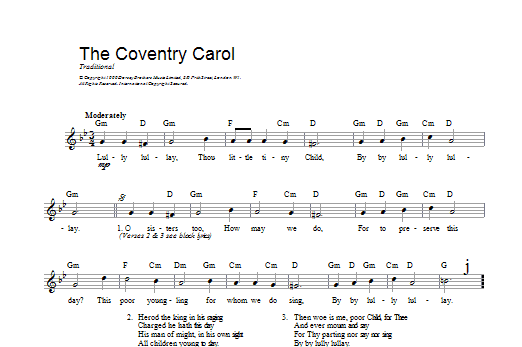 Christmas Carol Coventry Carol sheet music preview music notes and score for Easy Piano including 2 page(s)